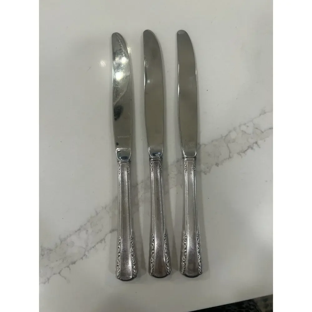 Vtg Set Of 3 Holmes & Edwards May Queen Dinner‎ Knives 9” Silverplate Inlaid IS